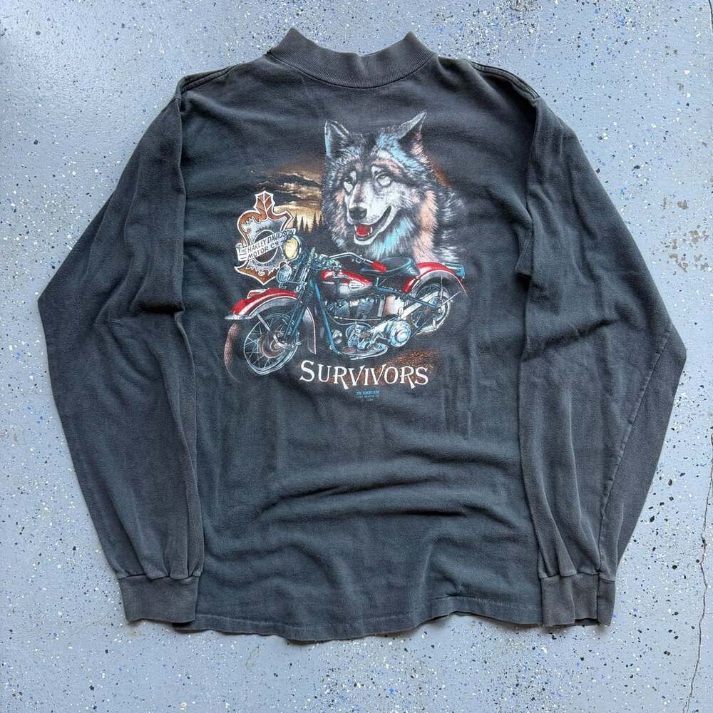 Vintage 1989 Faded 3D Emblem Harley Davidson Wolf Harley Long Sleeve Tee